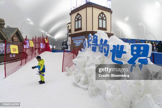 Visitors at the Karoo Ice and Snow World indoor ski facility in Shenzhen, China, on Saturday, Jan. 20, 2024. Hong Kong's efforts to revive its ailing...