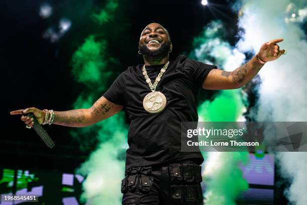 Davido performs at The O2 Arena on January 28, 2024 in London, England.