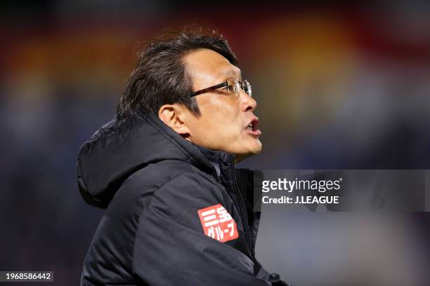 Head coach Fumitake Miura of Albirex Niigata looks on during the J.League YBC Levain Cup Group B match between Yokohama F•Marinos and Albirex Niigata...