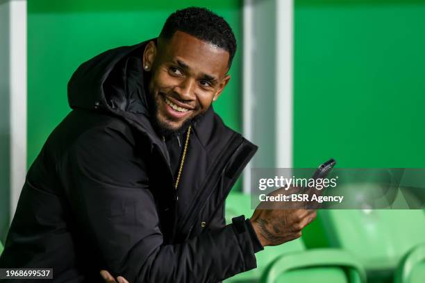 Leandro Bacuna of FC Groningen looks on during the Dutch Keuken Kampioen Divisie match between FC Groningen and Jong AZ at Euroborg on January 26,...