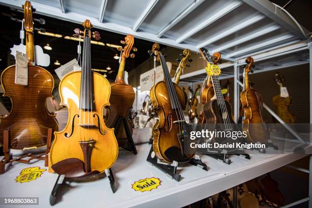 Violins during The NAMM Show at Anaheim Convention Center on January 28, 2024 in Anaheim, California.