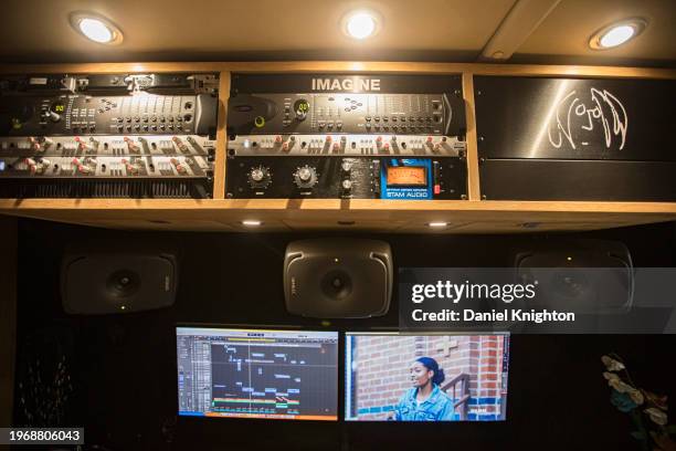 General view of the John Lennon Educational Tour Bus during The NAMM Show at Anaheim Convention Center on January 28, 2024 in Anaheim, California.