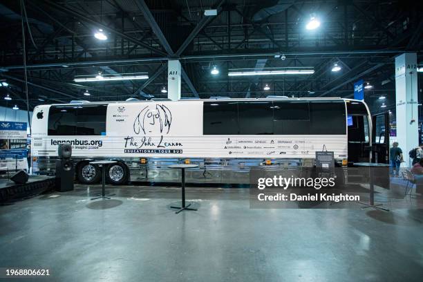 General view of the John Lennon Educational Tour Bus during The NAMM Show at Anaheim Convention Center on January 28, 2024 in Anaheim, California.