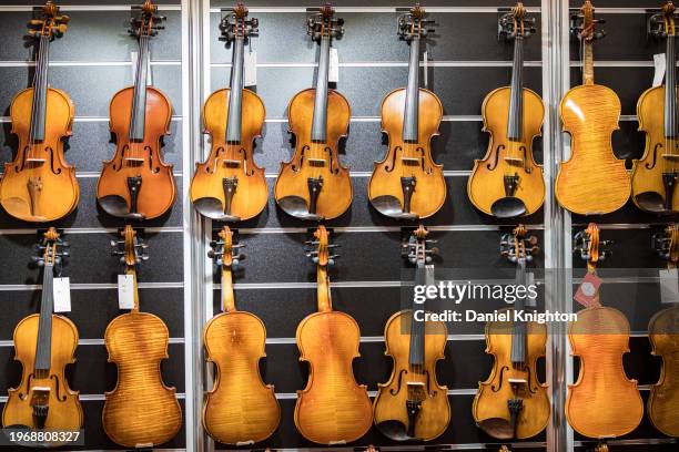 Violins during The NAMM Show at Anaheim Convention Center on January 28, 2024 in Anaheim, California.