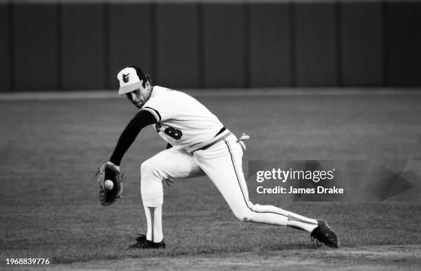 Baltimore Orioles short stop Cal Ripken Jr. Fields a ground ball at practice before Game 2 of the 1983 World Series against the Philadelphia Phillies...