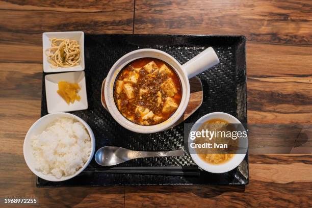 soupless mapo tofu set - almond jelly stock pictures, royalty-free photos & images