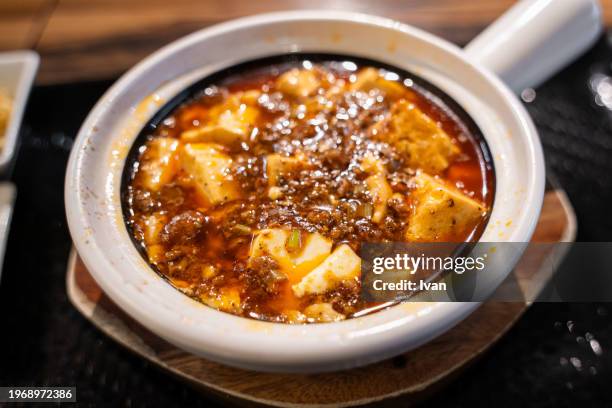 soupless mapo tofu - almond jelly stock pictures, royalty-free photos & images