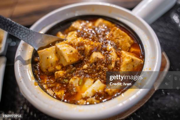 soupless mapo tofu - almond jelly stock pictures, royalty-free photos & images