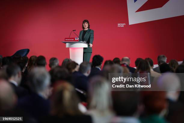 Shadow Chancellor of the Exchequer, Rachel Reeves, speaks at a Labour Business Conference at the Oval on February 1, 2024 in London, United Kingdom....