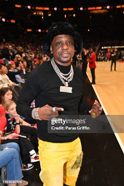 Rapper Boosie Badazz attends the game between the Toronto Raptors and the Atlanta Hawks at State Farm Arena on January 28, 2024 in Atlanta, Georgia.