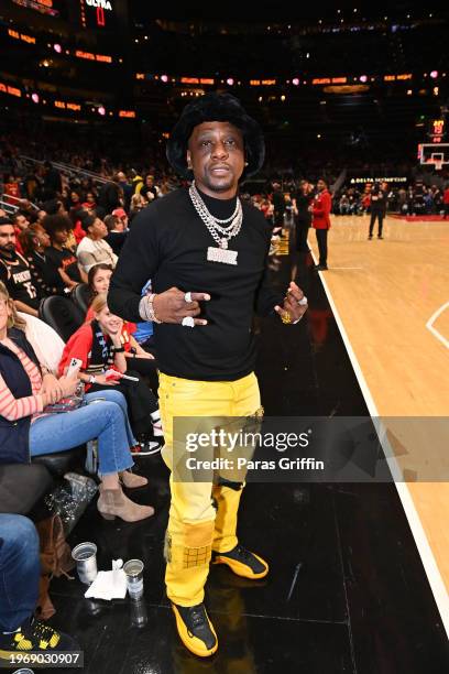 Rapper Boosie Badazz attends the game between the Toronto Raptors and the Atlanta Hawks at State Farm Arena on January 28, 2024 in Atlanta, Georgia.