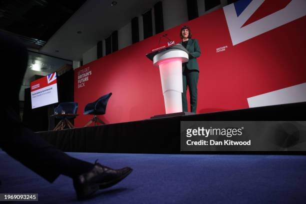 Shadow Chancellor of the Exchequer, Rachel Reeves, speaks at a Labour Business Conference at the Oval on February 1, 2024 in London, United Kingdom....