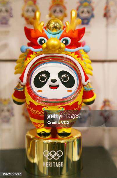 Chinese zodiac Dragon versions of Bing Dwen Dwen, Beijing Winter Olympic Games mascot, is available at a store on January 28, 2024 in Beijing, China....