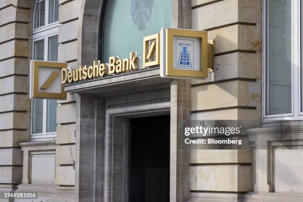 Deutsche Bank AG branch Frankfurt, Germany, on Thursday, Feb. 1, 2024. Deutsche Bank plans to cut 3,500 jobs over the coming years as Chief Executive...