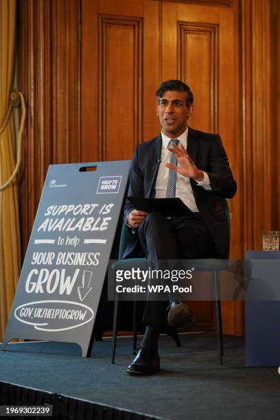 Prime Minister Rishi Sunak during the Help To Grow campaign launch panel event with business leaders from small and medium enterprises discussing how...