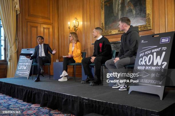 Prime Minister Rishi Sunak during the Help To Grow campaign launch panel event with business leaders from small and medium enterprises discussing how...