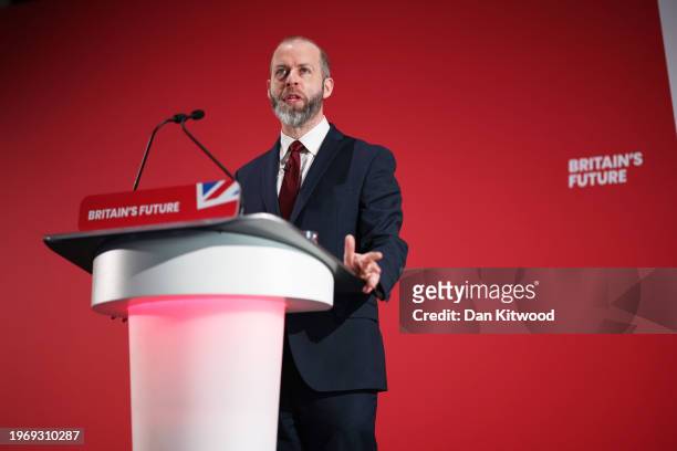 Shadow Business Secretary, Jonathan Reynolds, speaks at a Labour Business Conference at the Oval on February 1, 2024 in London, United Kingdom. The...
