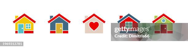 ilustraciones, imágenes clip art, dibujos animados e iconos de stock de conjunto de icono de inicio - vivienda con asistencia