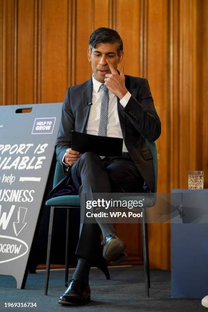 Prime Minister Rishi Sunak during the Help To Grow campaign launch panel event with business leaders from small and medium enterprises discussing how...