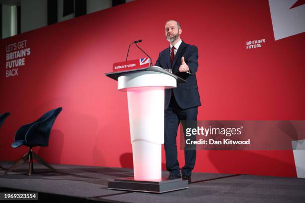 Shadow Business Secretary, Jonathan Reynolds, speaks at a Labour Business Conference at the Oval on February 1, 2024 in London, United Kingdom. The...