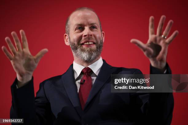 Shadow Business Secretary, Jonathan Reynolds, speaks at a Labour Business Conference at the Oval on February 1, 2024 in London, United Kingdom. The...