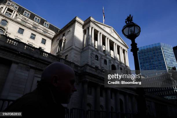 The Bank of England headquarters in the City of London, UK, on Thursday, Feb. 1, 2024. The Bank of England is likely on Thursday to deliver a...