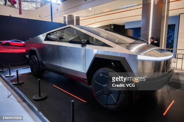 Tesla Cybertruck makes appearance at a shopping complex on January 28, 2024 in Chongqing, China. Tesla Cybertruck's Tour of China begins on January...
