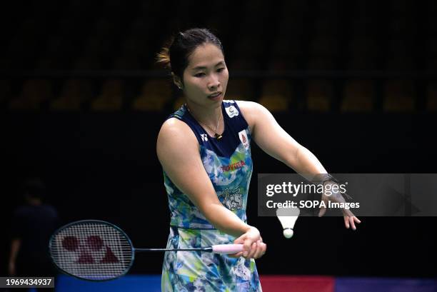 Ratchanok Intanon of Thailand plays against Karupathevan Letshanaa of Malaysia during the Badminton Women's single in the Princess Sirivannavari...