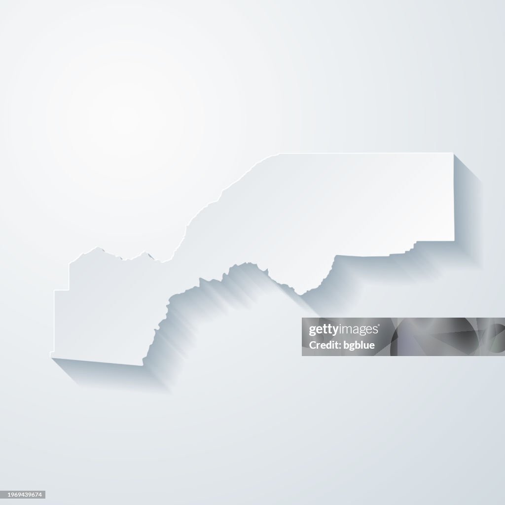 Placer County, California. Map with paper cut effect on blank background