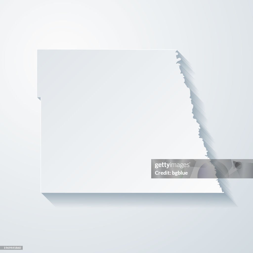 Grand Forks County, North Dakota. Map with paper cut effect on blank background