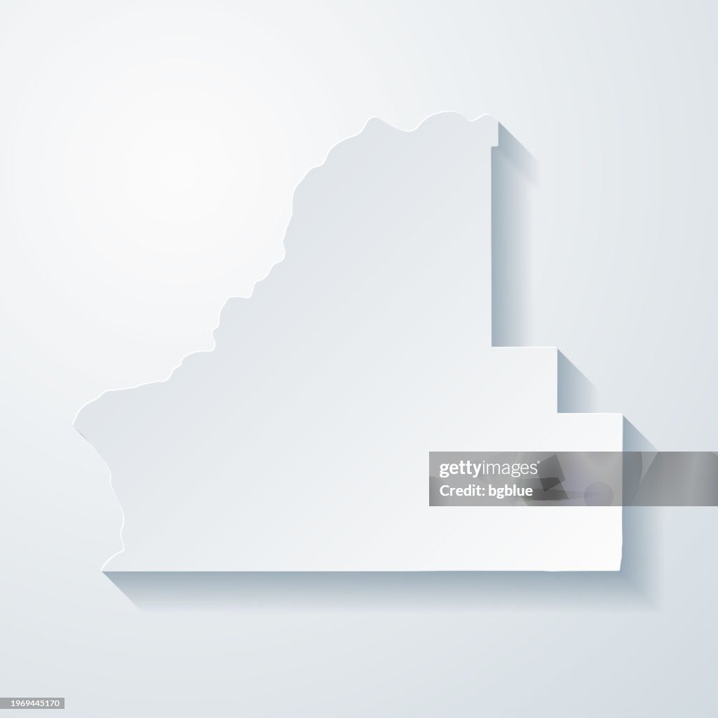 Walla Walla County, Washington. Map with paper cut effect on blank background