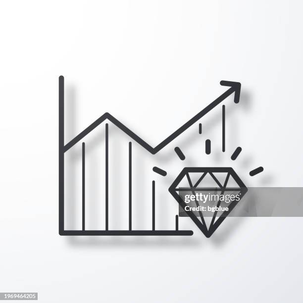 growing graph with diamond. line icon with shadow on white background - diamond white background stock illustrations