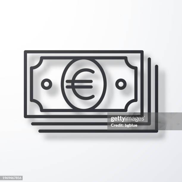 euro banknotes. line icon with shadow on white background - paper stack on white stock illustrations