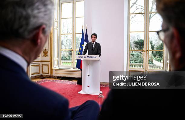 French Prime Minister Gabriel Attal is seen between French Economy Minister Bruno Le Maire and French Agriculture and Food Sovereignty Minister Marc...