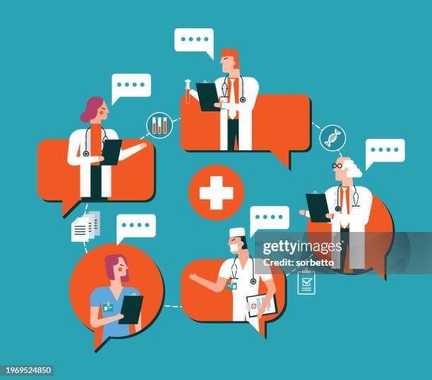 medical and healthcare - meeting - electronic medical record stock illustrations