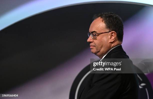 Bank of England Governor Andrew Bailey arrives to address the media during the central bank's Monetary Policy Report press conference at the Bank Of...