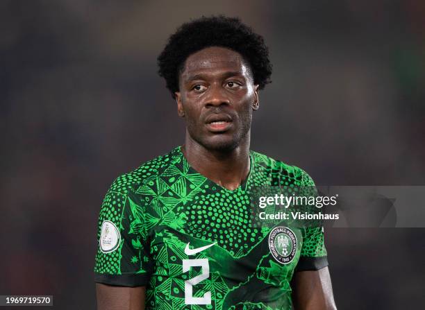 Ola Aina of Nigeria during the Total Energies CAF Africa Cup of Nations round of 16 match between Nigeria and Cameroon at Stade Felix...