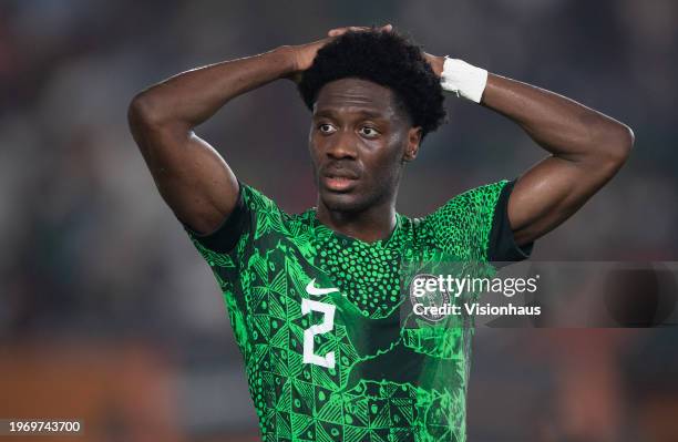 Ola Aina of Nigeria during the Total Energies CAF Africa Cup of Nations round of 16 match between Nigeria and Cameroon at Stade Felix...