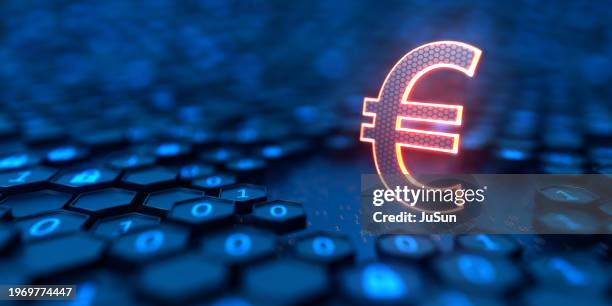 futuristic digital background. hexagon shell with binary code and glowing euro sign. protection your money. internet security and privacy concept. 3d illustration - euro symbol stock pictures, royalty-free photos & images