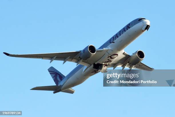 Airbus A350-900 Qatar Airways. Aircraft at Fiumicino International Airport. Rome , January 28th, 2024