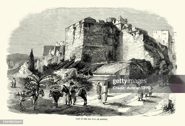 old walls of algiers, victorian 1850s, 19th century - algeria stock illustrations