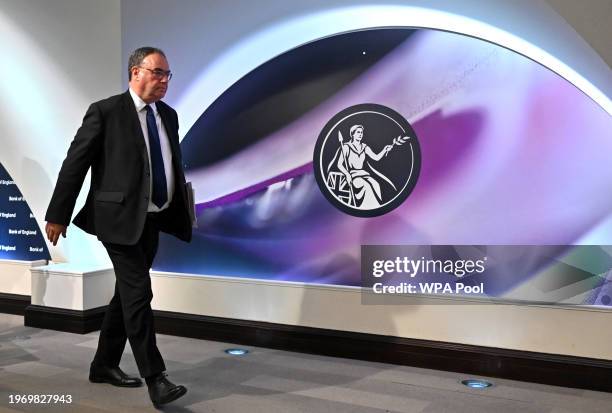 Bank of England Governor Andrew Bailey attends the central bank's Monetary Policy Report press conference at the Bank of England, in London, on...
