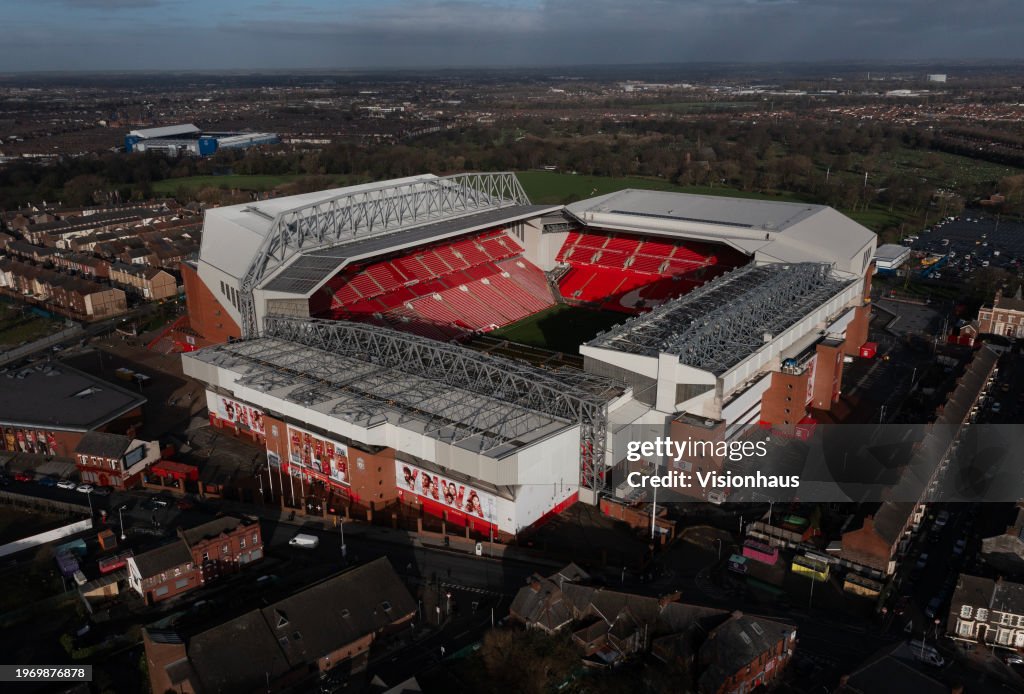 Aerial Views Of Anfield Stadium