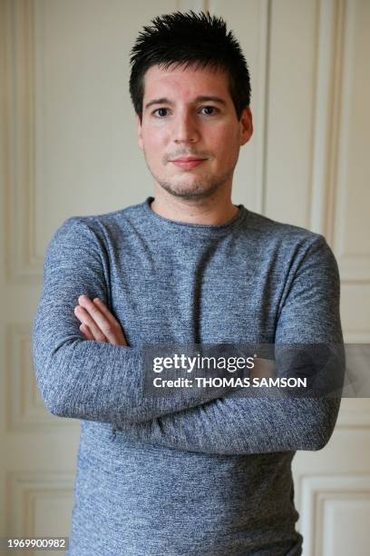 Portuguese whistleblower and founder of "Football Leaks" Rui Pinto poses in Paris on February 1, 2024. Portuguese whistleblower Rui Pinto, the man...