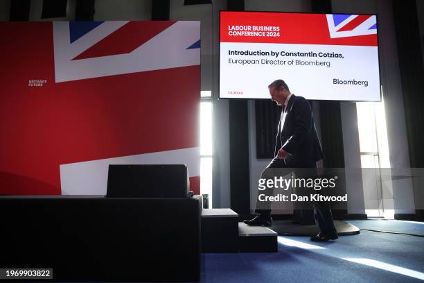 Labour leader Sir Keir Starmer, prepares to speak at a Labour Business Conference at the Oval on February 1, 2024 in London, United Kingdom. The...
