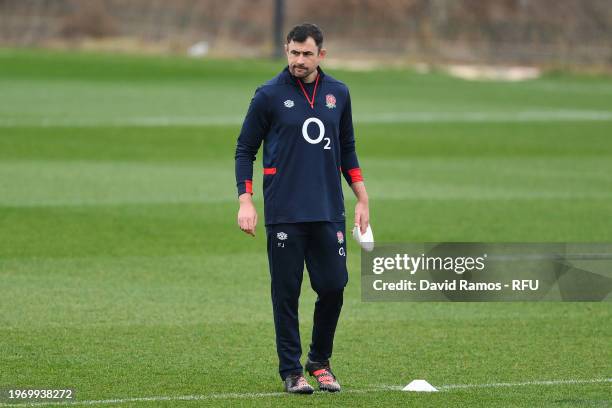 Felix Jones, Coach of England, looks on during a training session at Camiral Golf & Wellness on January 29, 2024 in Girona, Spain.