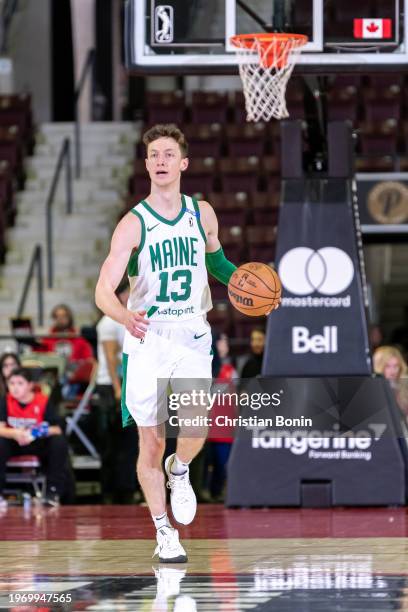 Drew Peterson of the Maine Celtics dribbles the ball during an NBA G League game against the Raptors 905 at the Paramount Fine Foods Centre on...
