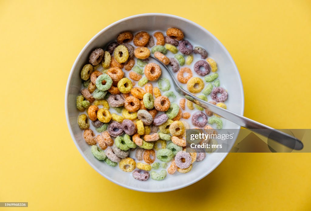 Colorful cereals with milk