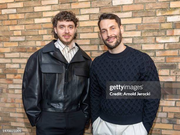 Jack Harlow and Simon Porte Jacquemus attends the "Les Sculptures" Jacquemus' Fashion Show at Fondation Maeght on January 29, 2024 in...