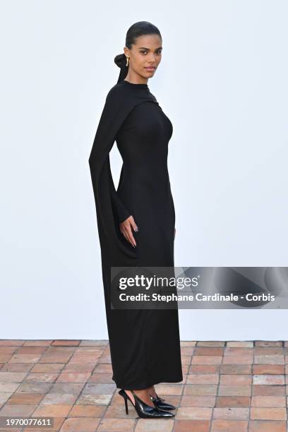 Tina Kunakey attends the "Les Sculptures" Jacquemus' Fashion Show at Fondation Maeght on January 29, 2024 in Saint-Paul-De-Vence, France.